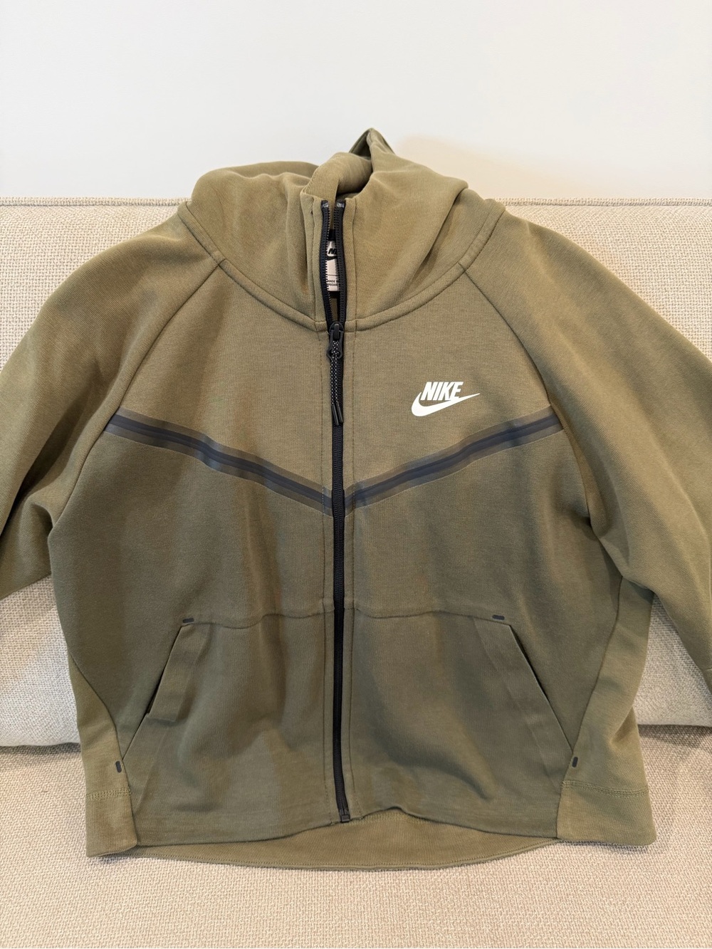 Nike Kids Olive Green Full-Zip Hooded Jacket with Reflective Stripe